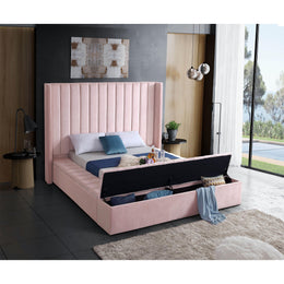 Meridian Kiki Pink Velvet King Bed (3 Boxes)