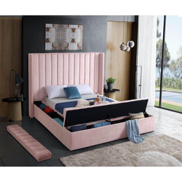 Meridian Kiki Pink Velvet King Bed (3 Boxes)