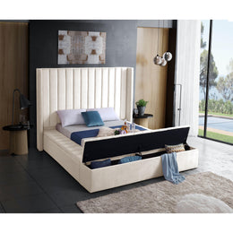 Meridian Kiki Cream Velvet Queen Bed (3 Boxes)