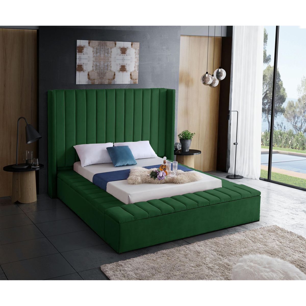 Meridian Kiki Green Velvet Queen Bed (3 Boxes)