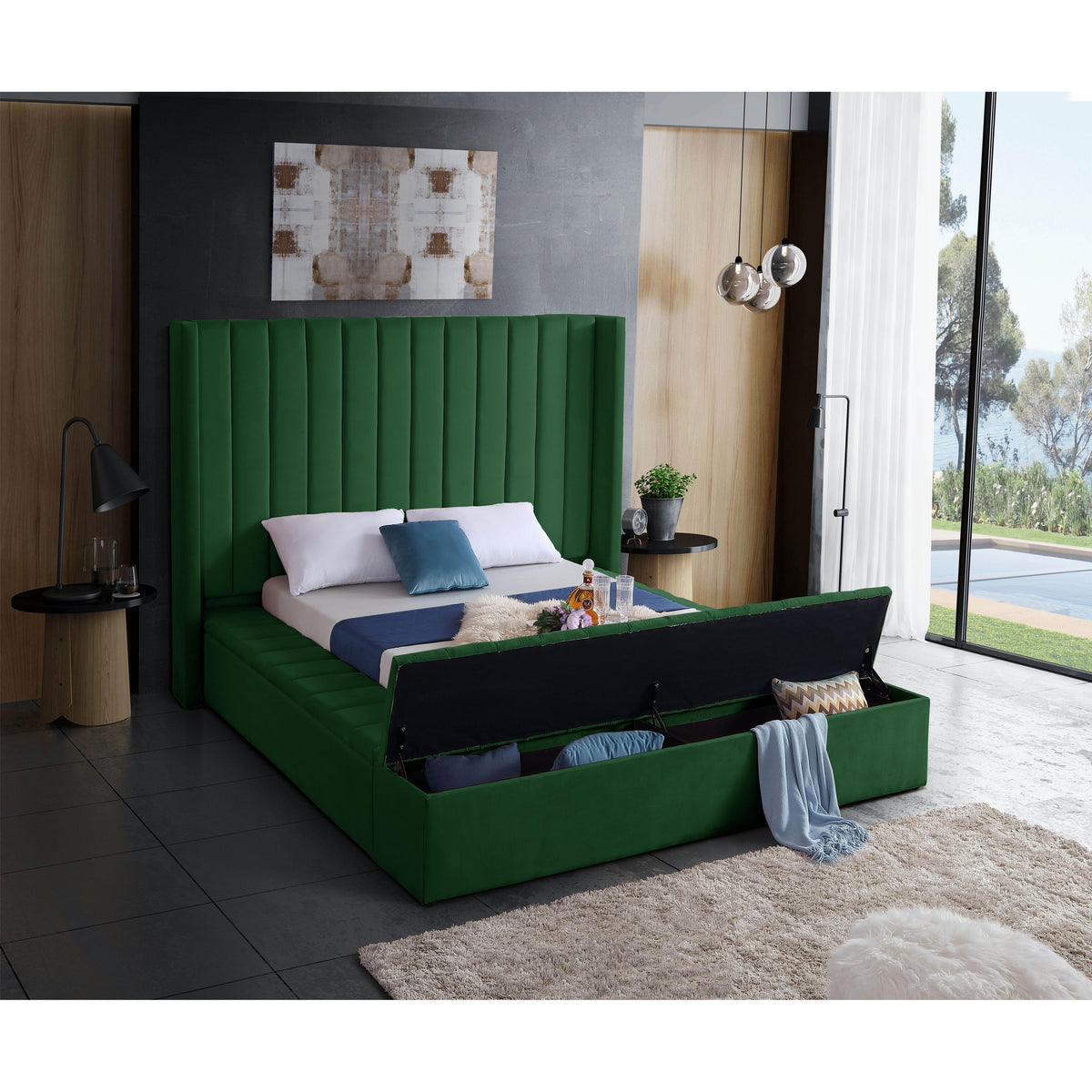 Meridian Kiki Green Velvet Queen Bed (3 Boxes)