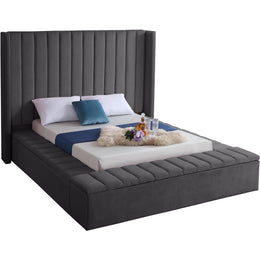 Meridian Kiki Grey Velvet Queen Bed (3 Boxes)
