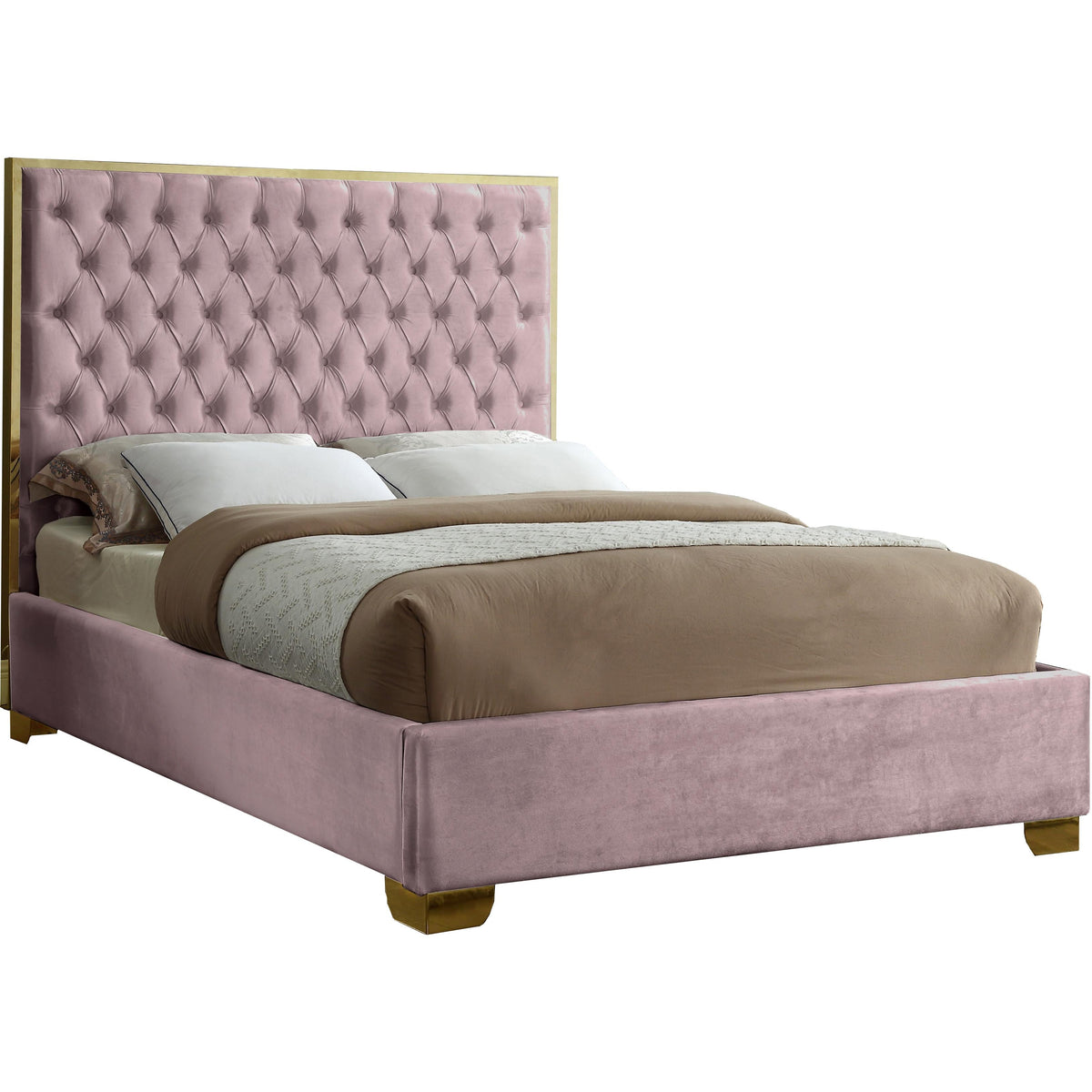 Meridian Lana Pink Velvet Full Bed