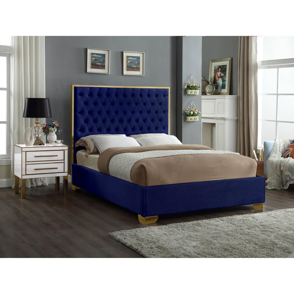 Meridian Lana Navy Velvet King Bed