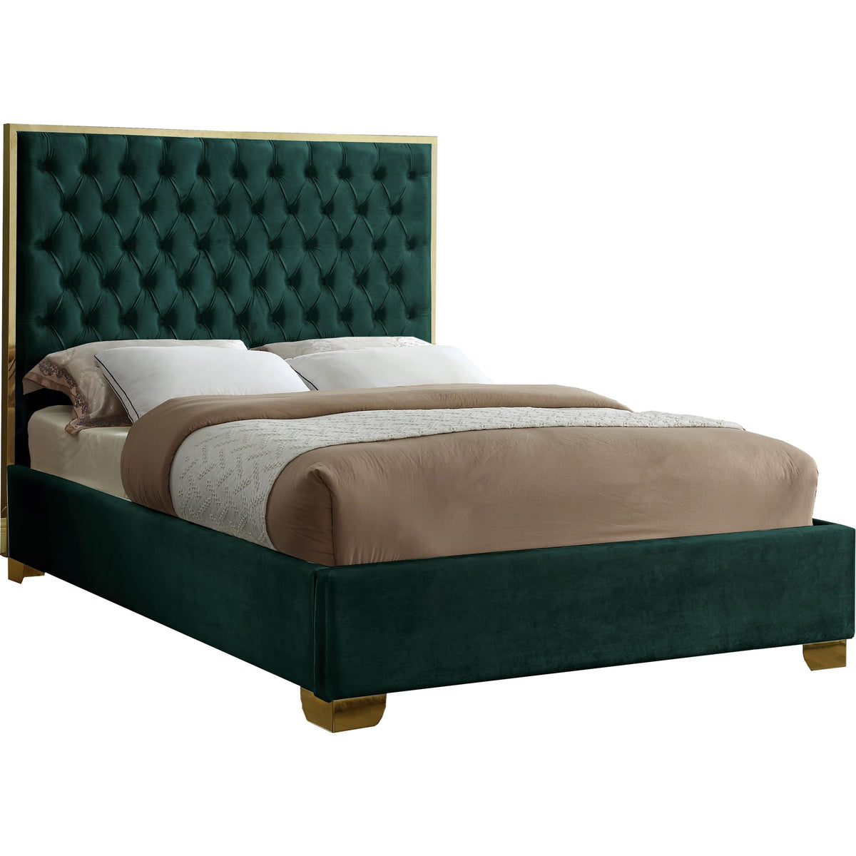 Meridian Lana Green Velvet Queen Bed