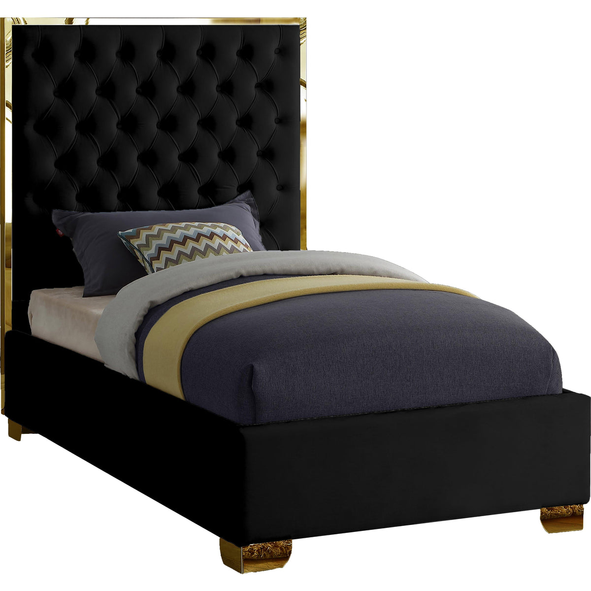 Meridian Lana Black Velvet Twin Bed