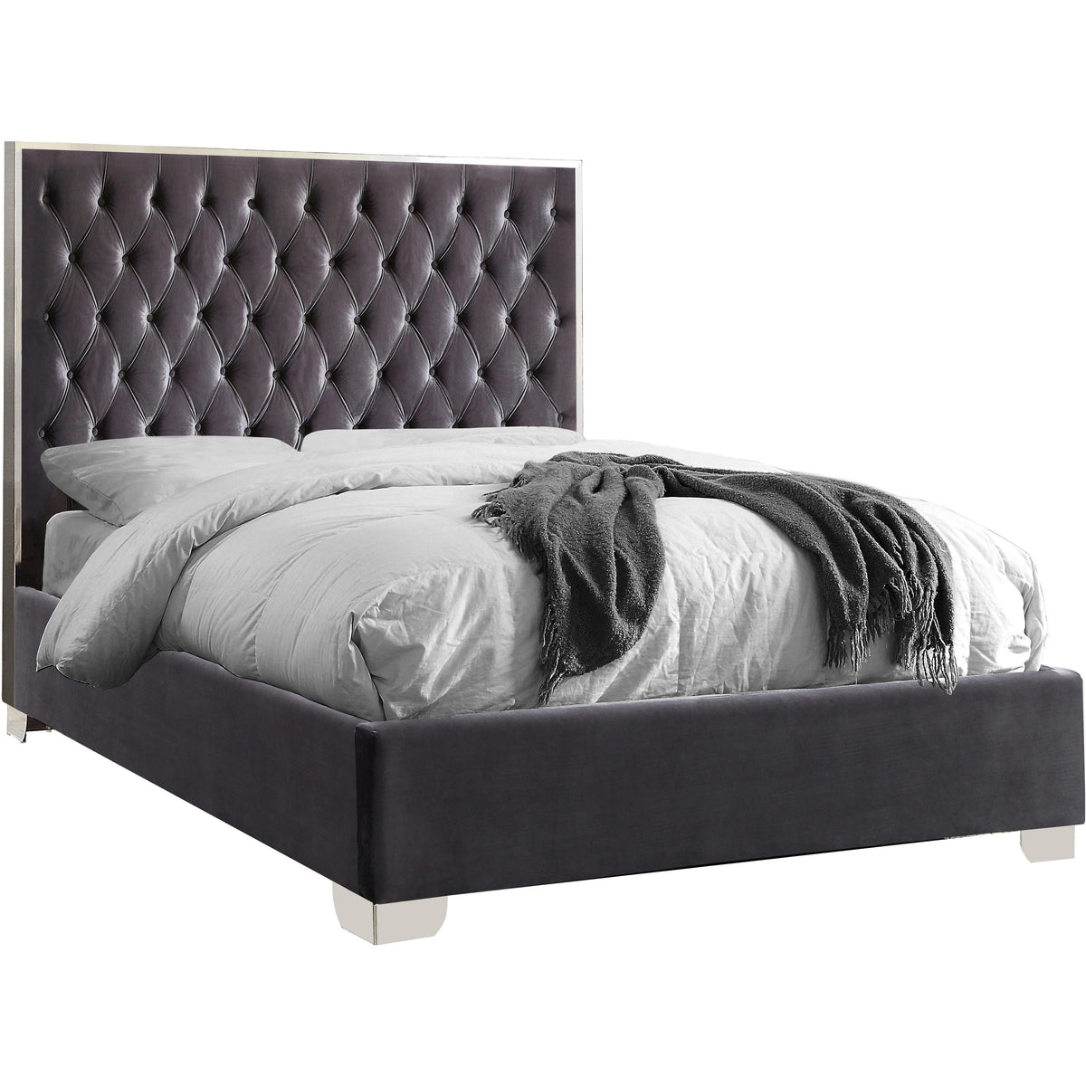 Meridian Lexi Grey Velvet Full Bed