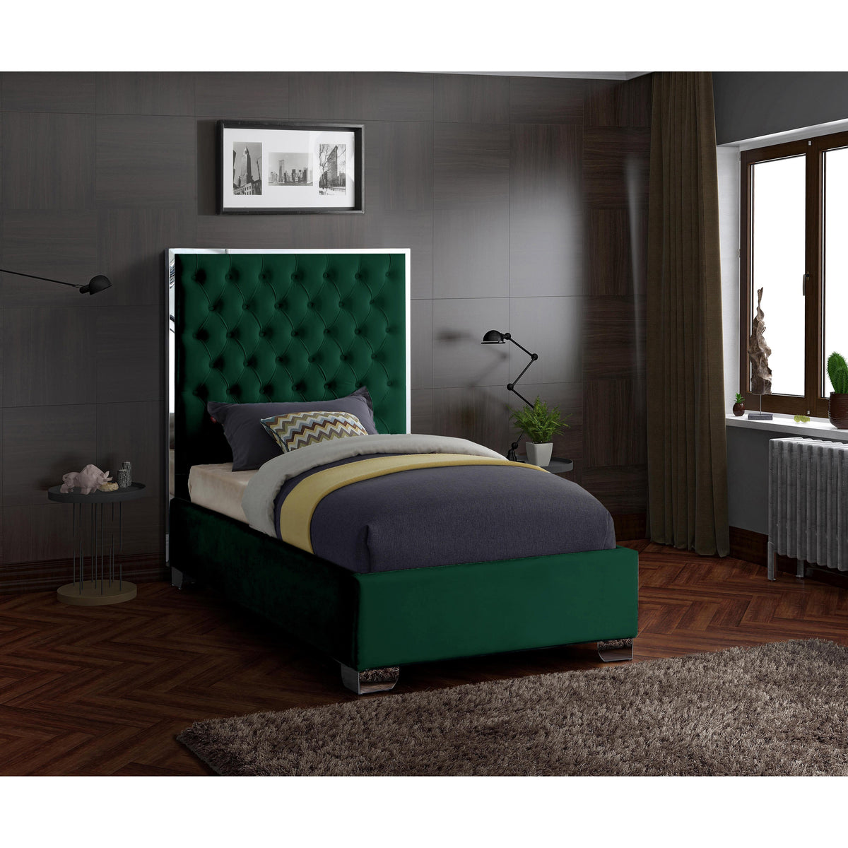 Meridian Lexi Green Velvet Twin Bed