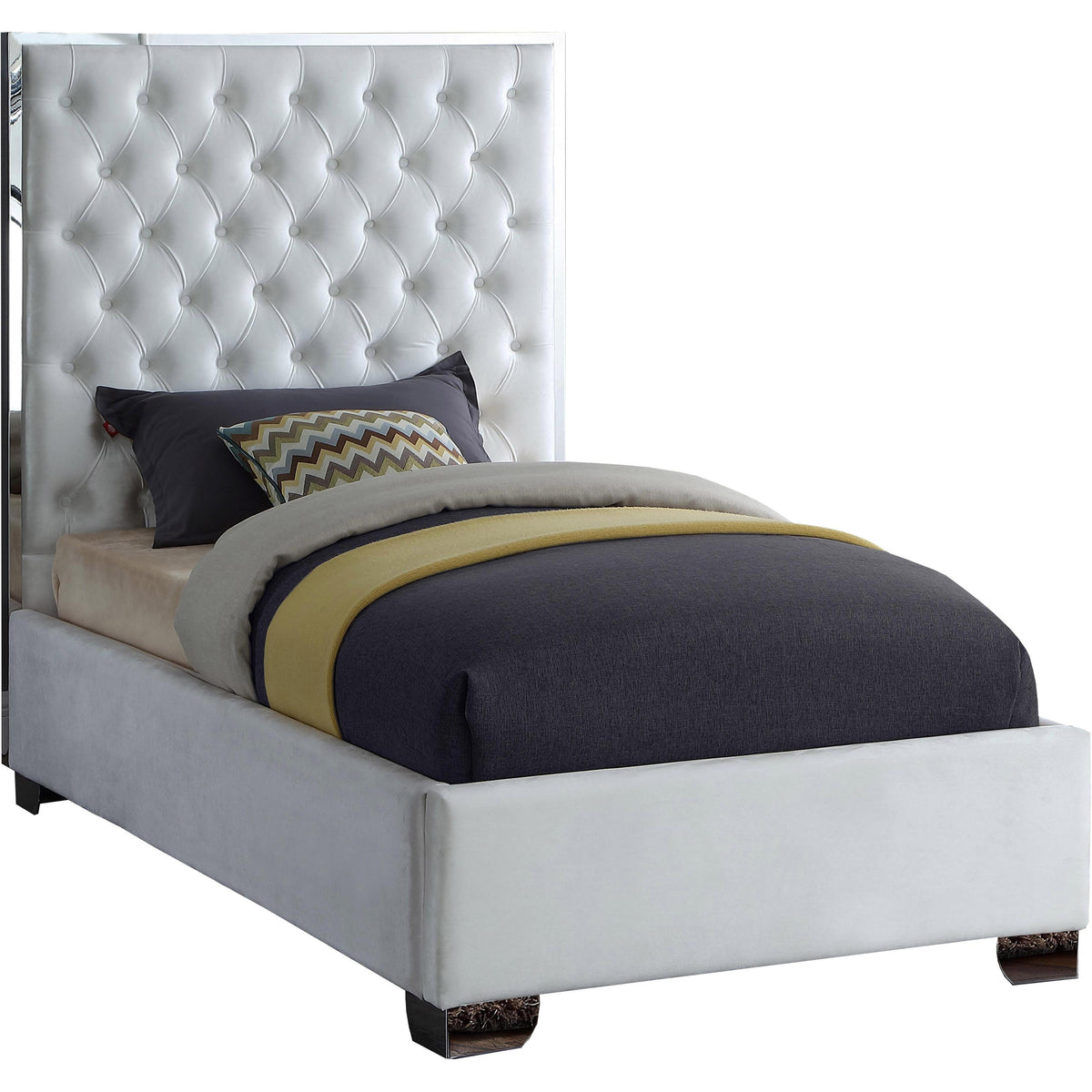 Meridian Lexi White Velvet Twin Bed