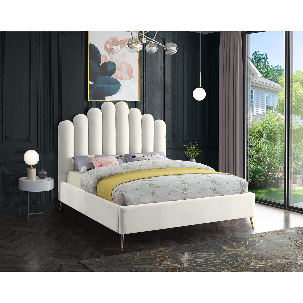 Meridian Lily Cream Velvet King Bed