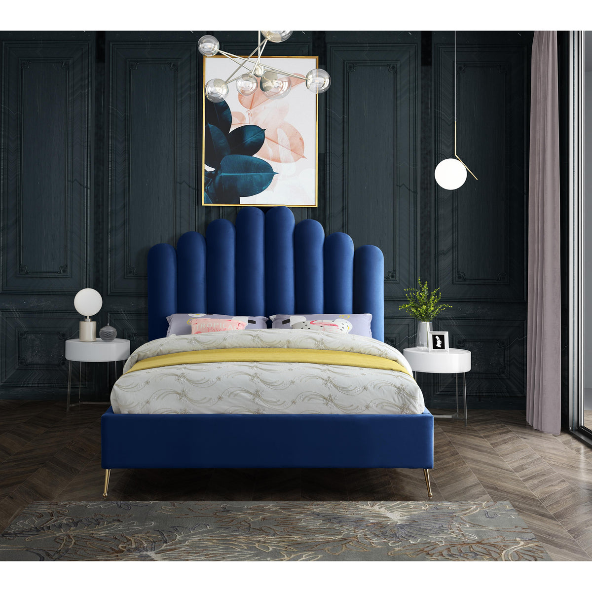 Meridian Lily Navy Velvet King Bed