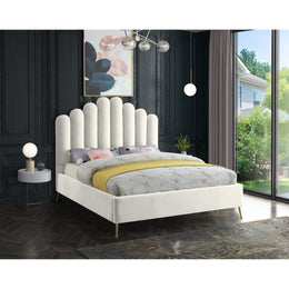 Meridian Lily Cream Velvet Queen Bed