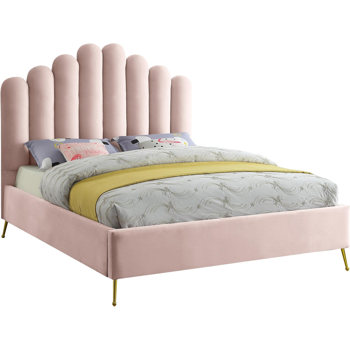 Meridian Lily Pink Velvet Queen Bed