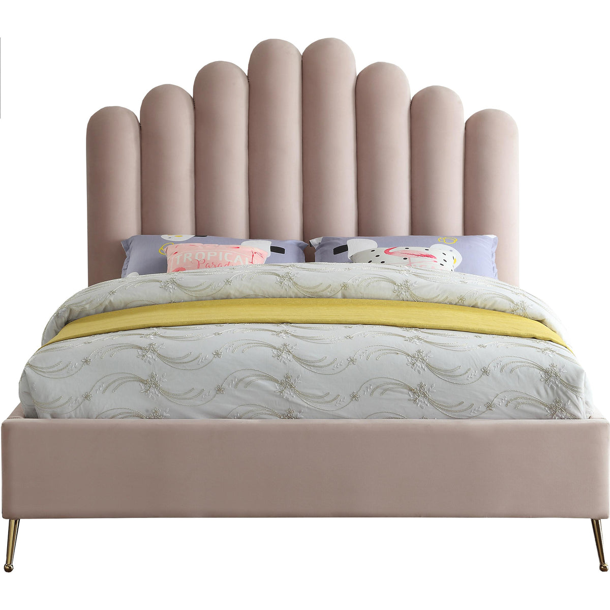 Meridian Lily Pink Velvet Queen Bed
