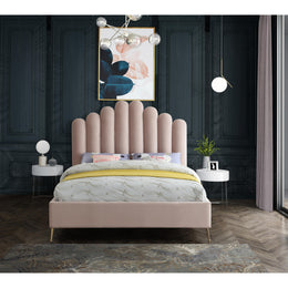 Meridian Lily Pink Velvet Queen Bed
