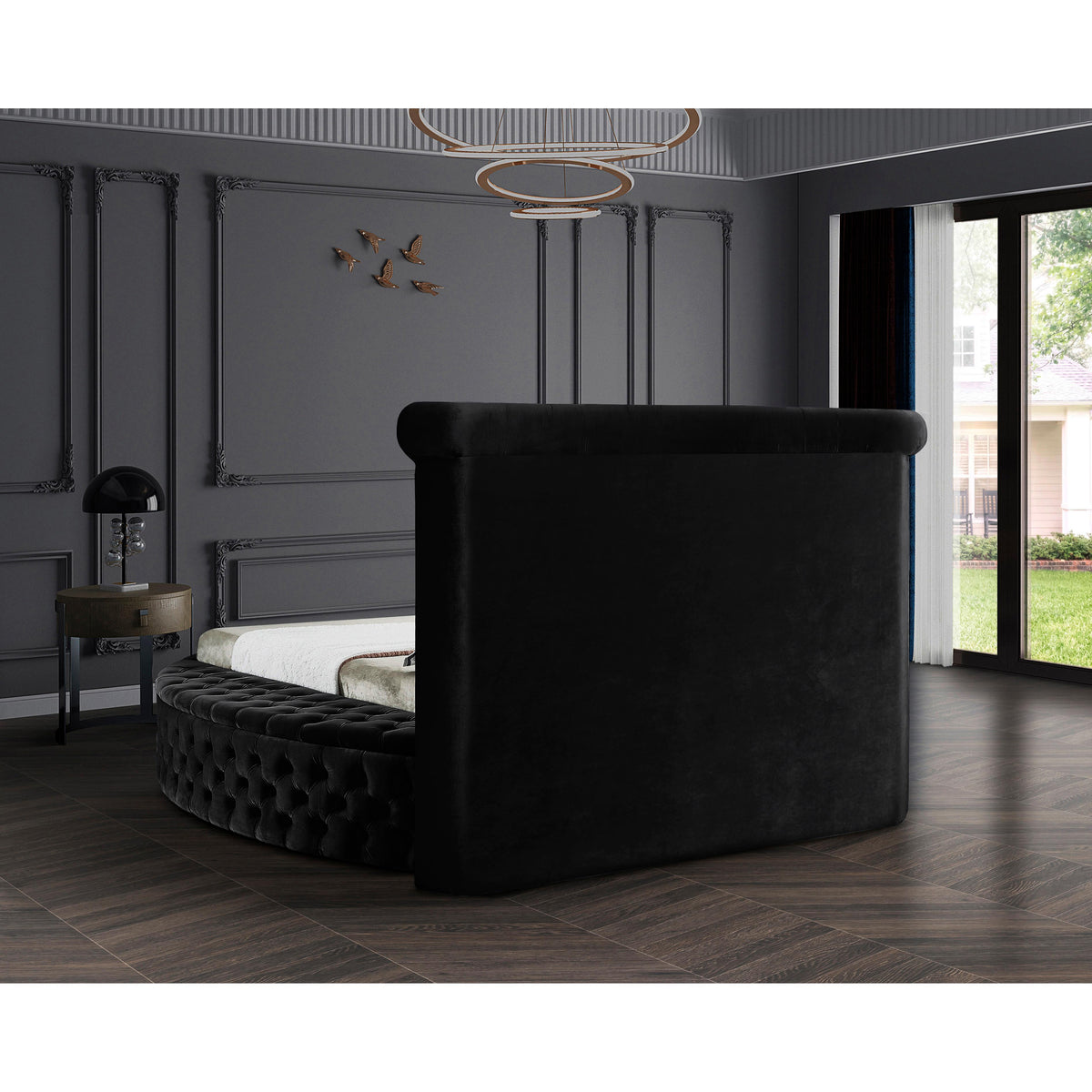 Meridian Luxus Black Velvet Full Bed (3 Boxes)
