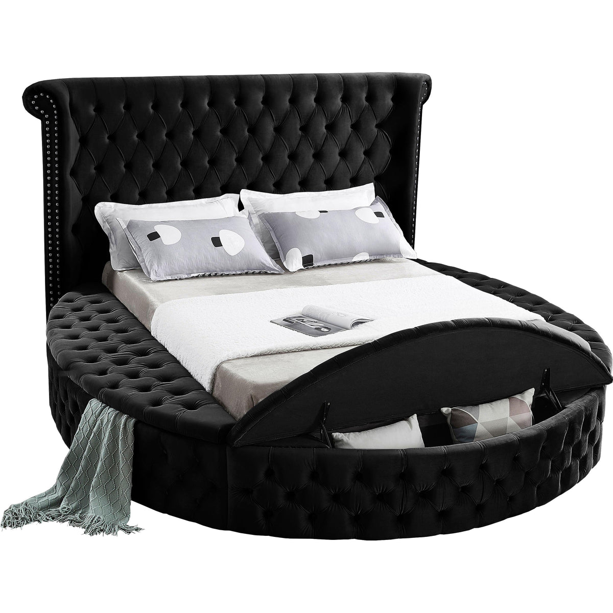 Meridian Luxus Black Velvet Full Bed (3 Boxes)