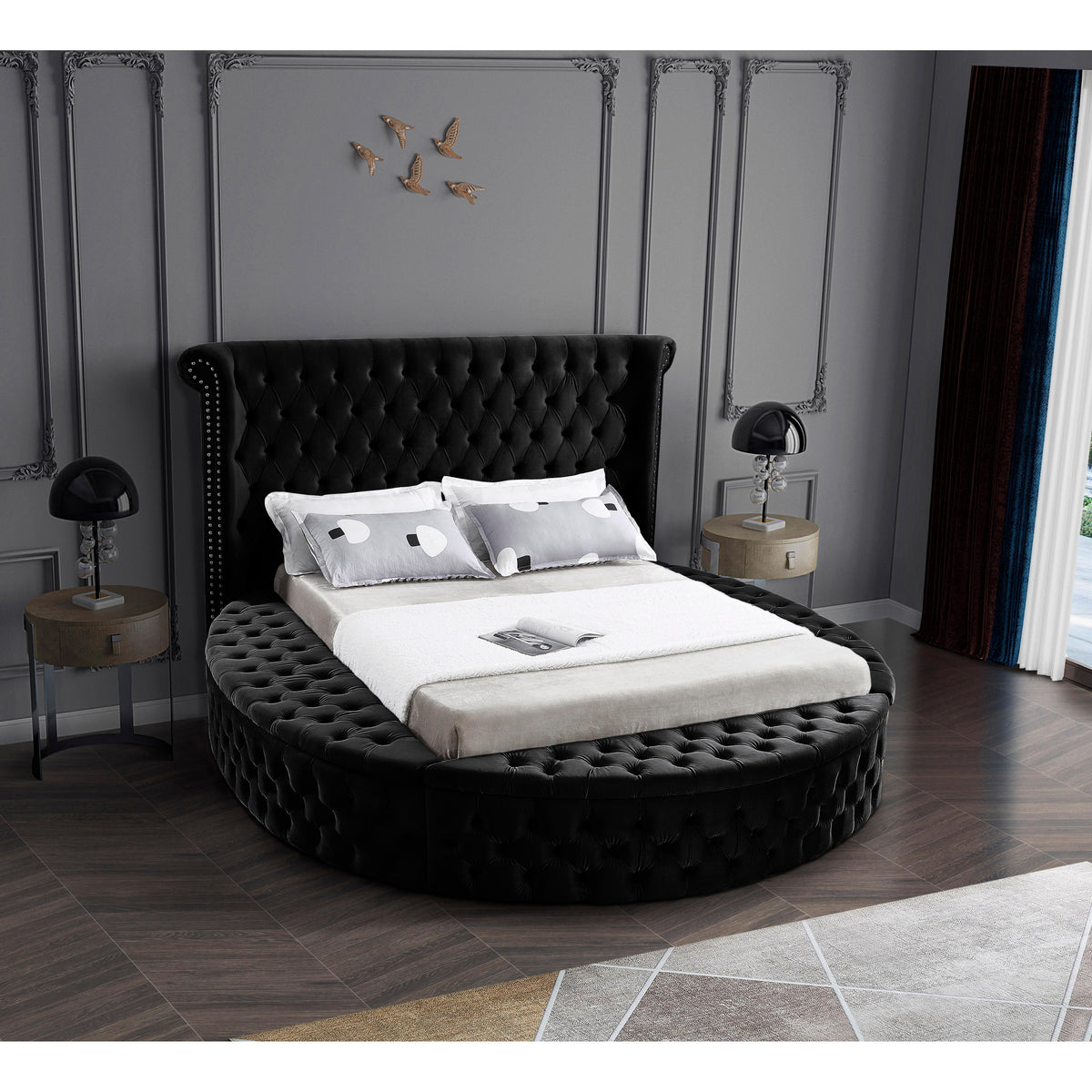 Meridian Luxus Black Velvet Full Bed (3 Boxes)