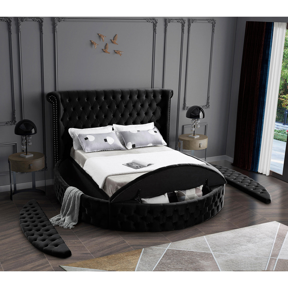 Meridian Luxus Black Velvet Full Bed (3 Boxes)