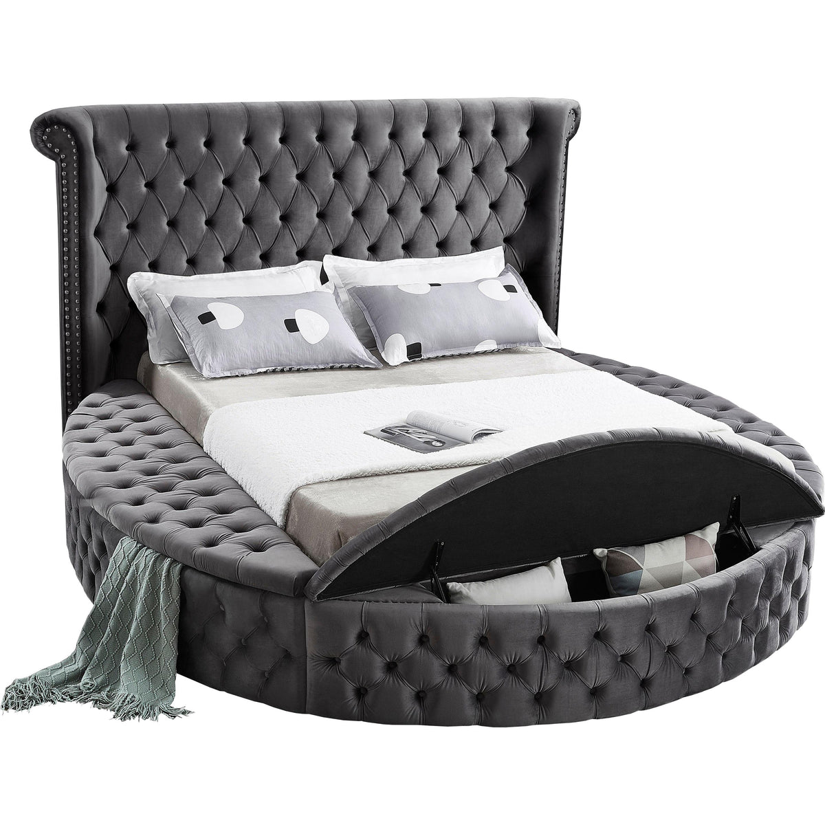 Meridian Luxus Grey Velvet Full Bed (3 Boxes)