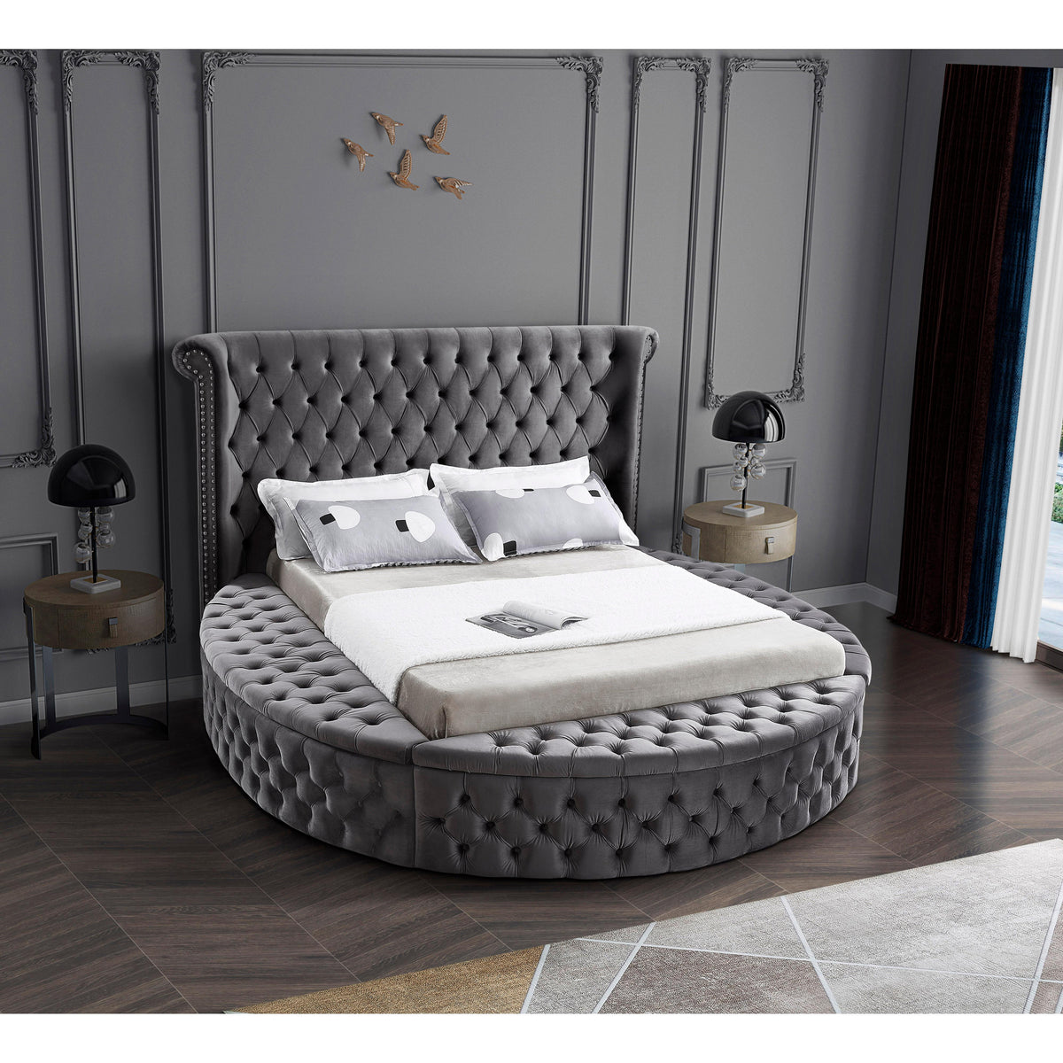 Meridian Luxus Grey Velvet Full Bed (3 Boxes)