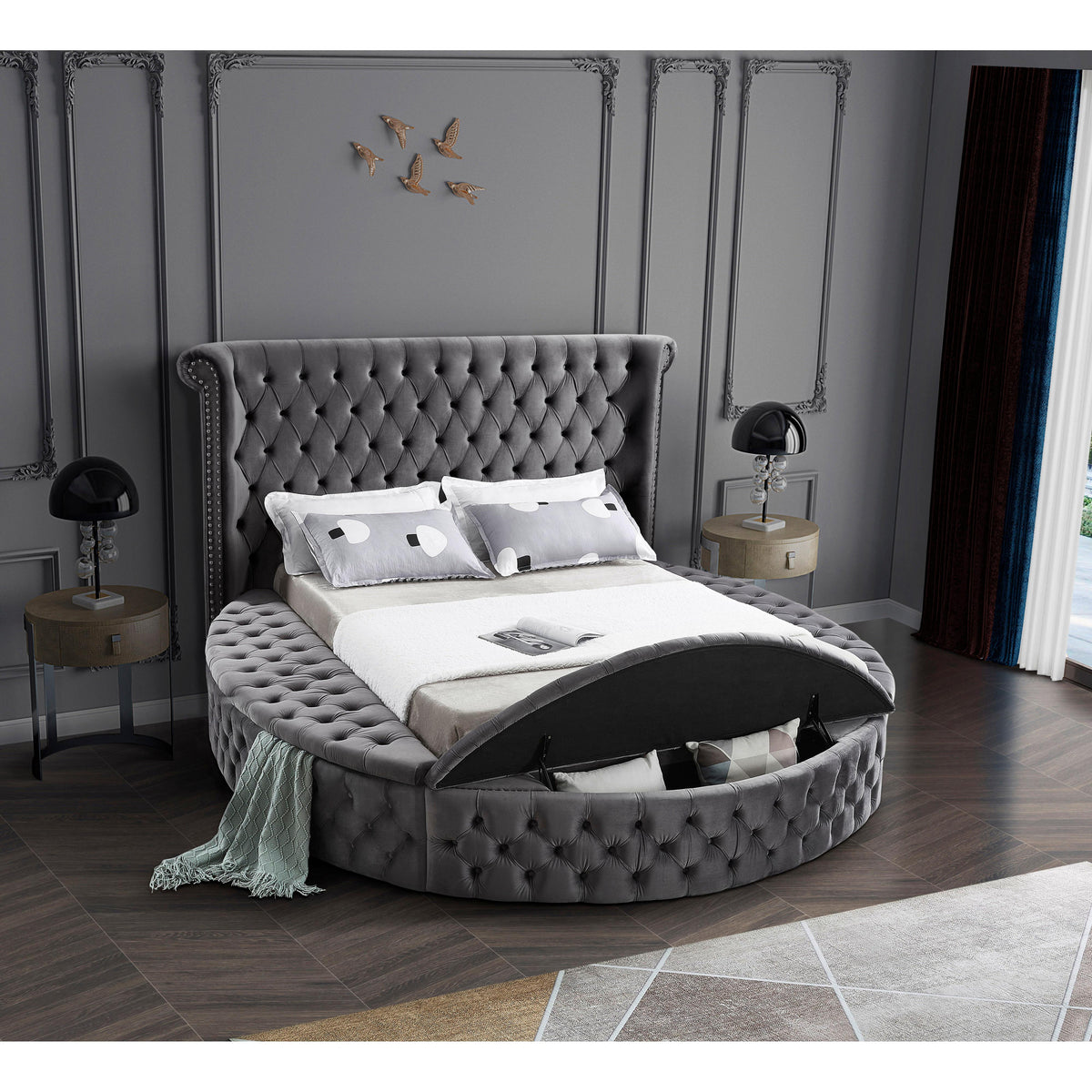 Meridian Luxus Grey Velvet Full Bed (3 Boxes)