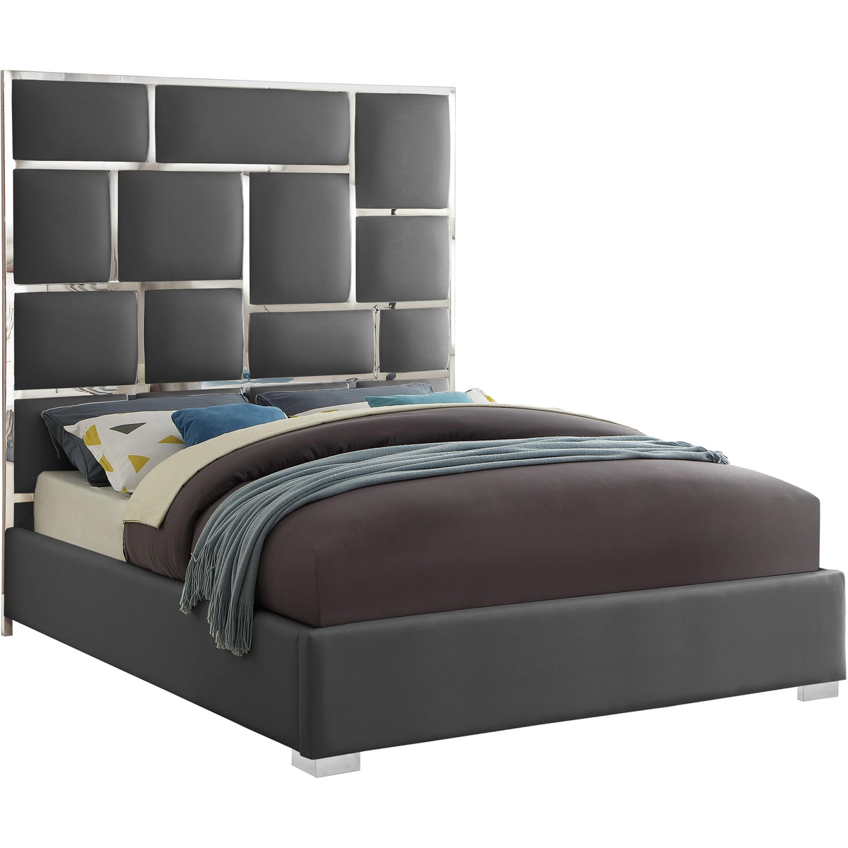 Meridian Milan Grey Vegan Leather Queen Bed