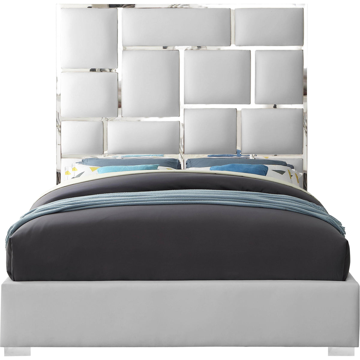 Meridian Milan White Vegan Leather Queen Bed