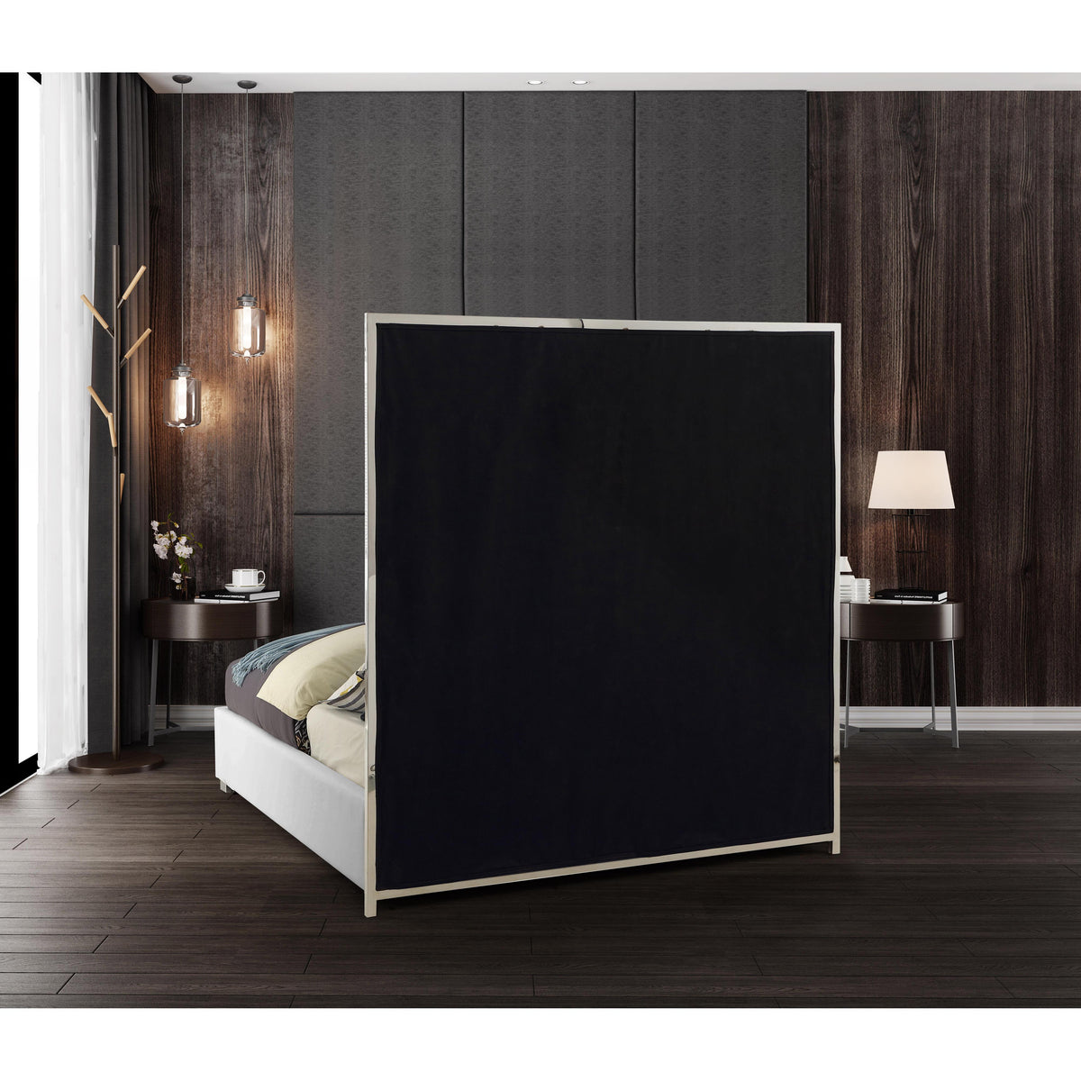 Meridian Milan White Vegan Leather Queen Bed