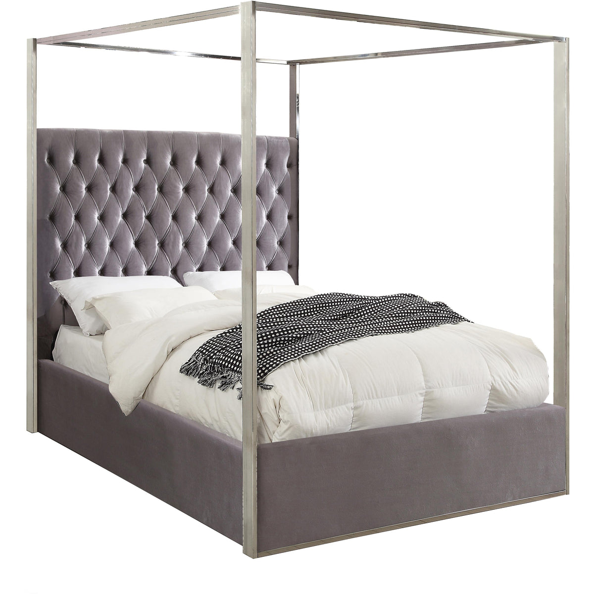 Meridian Porter Grey Velvet Queen Bed