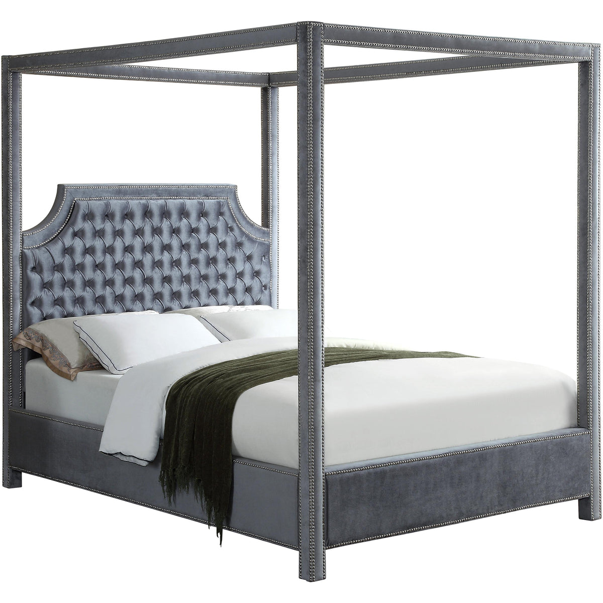 Meridian Rowan Grey Velvet Queen Bed (3 Boxes)