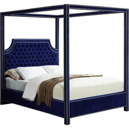 Meridian Rowan Navy Velvet Queen Bed (3 Boxes)