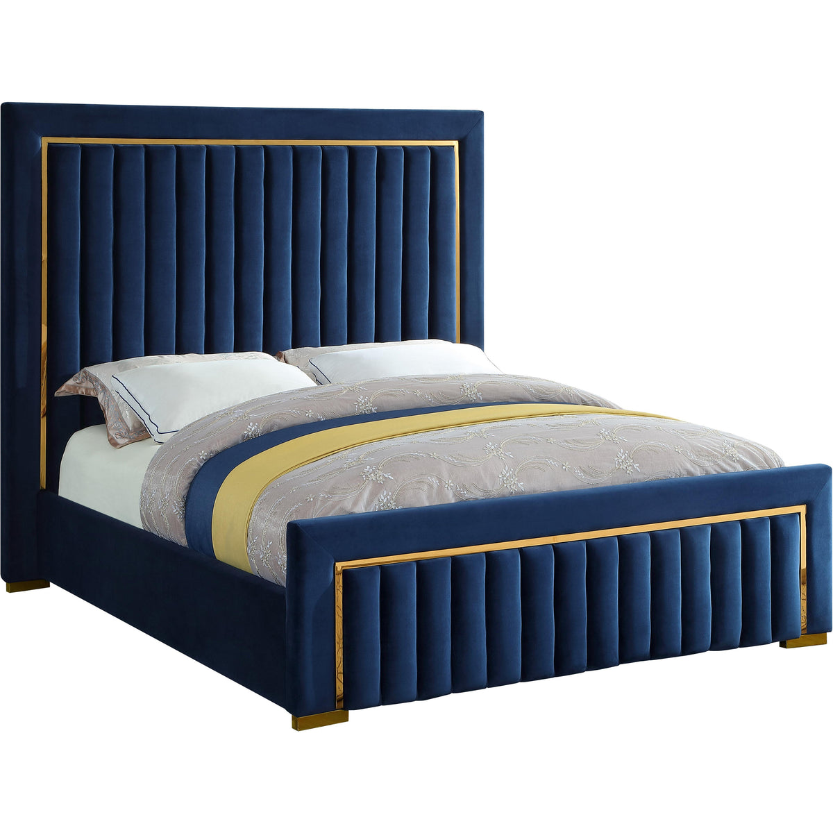 Meridian Dolce Navy Velvet Queen Bed (3 Boxes)