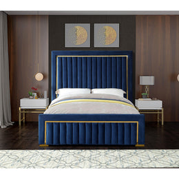 Meridian Dolce Navy Velvet Queen Bed (3 Boxes)