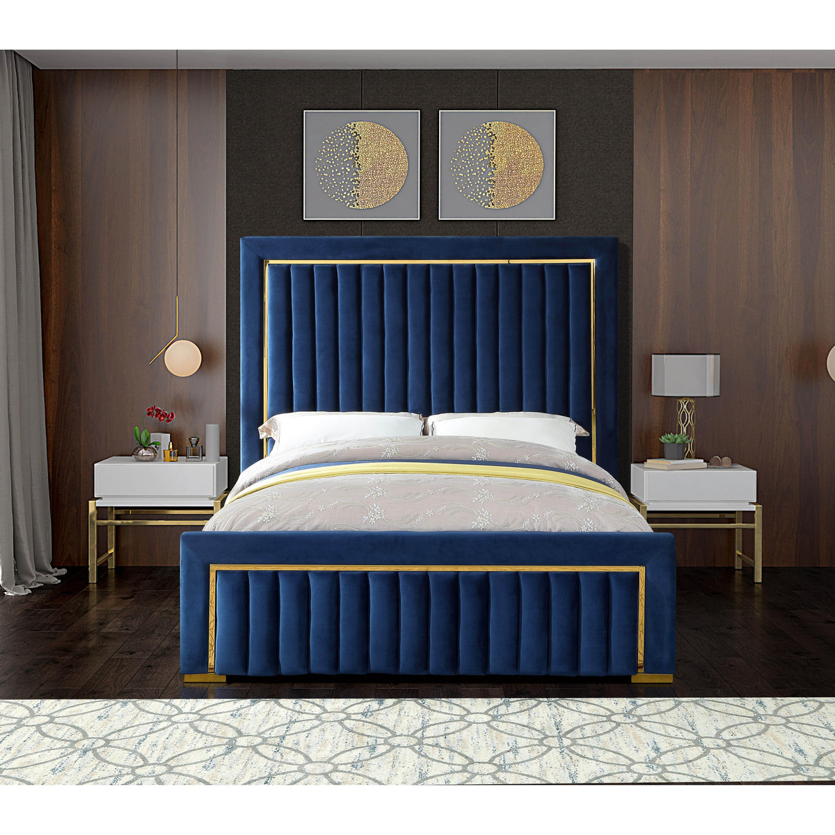 Meridian Dolce Navy Velvet Queen Bed (3 Boxes)