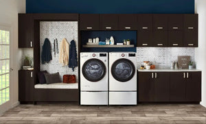 Package - LG - 4.5 Cu. Ft. High-Efficiency Stackable Smart Front Load Washer with Steam and Built-In Intelligence and 7.4 Cu. Ft. Stackable Smart Electric Dryer with Steam and Built-In Intelligence - White