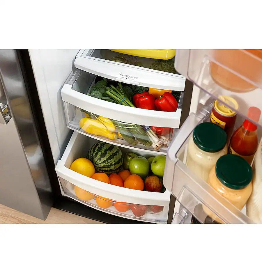 GE - 36 in. Wide 25.3 Cu. Ft. Side-by-Side Refrigerator with External Ice & Water Dispenser - Stainless Steel