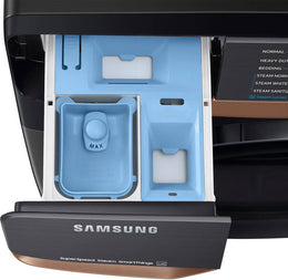 Package - Samsung - 5.0 Cu. Ft. High-Efficiency Stackable Smart Front Load Washer with Steam and Super Speed Wash and 7.5 Cu. Ft. Stackable Smart Electric Dryer with Steam and Sensor Dry - Brushed Black