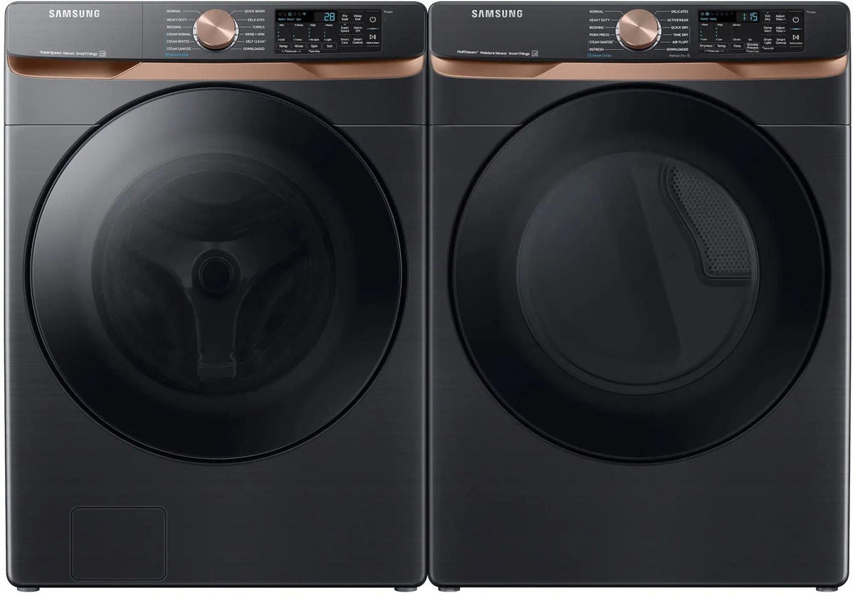 Package - Samsung - 5.0 Cu. Ft. High-Efficiency Stackable Smart Front Load Washer with Steam and Super Speed Wash and 7.5 Cu. Ft. Stackable Smart Electric Dryer with Steam and Sensor Dry - Brushed Black