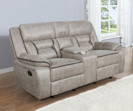 Greer Upholstered Motion Reclining Loveseat Brown