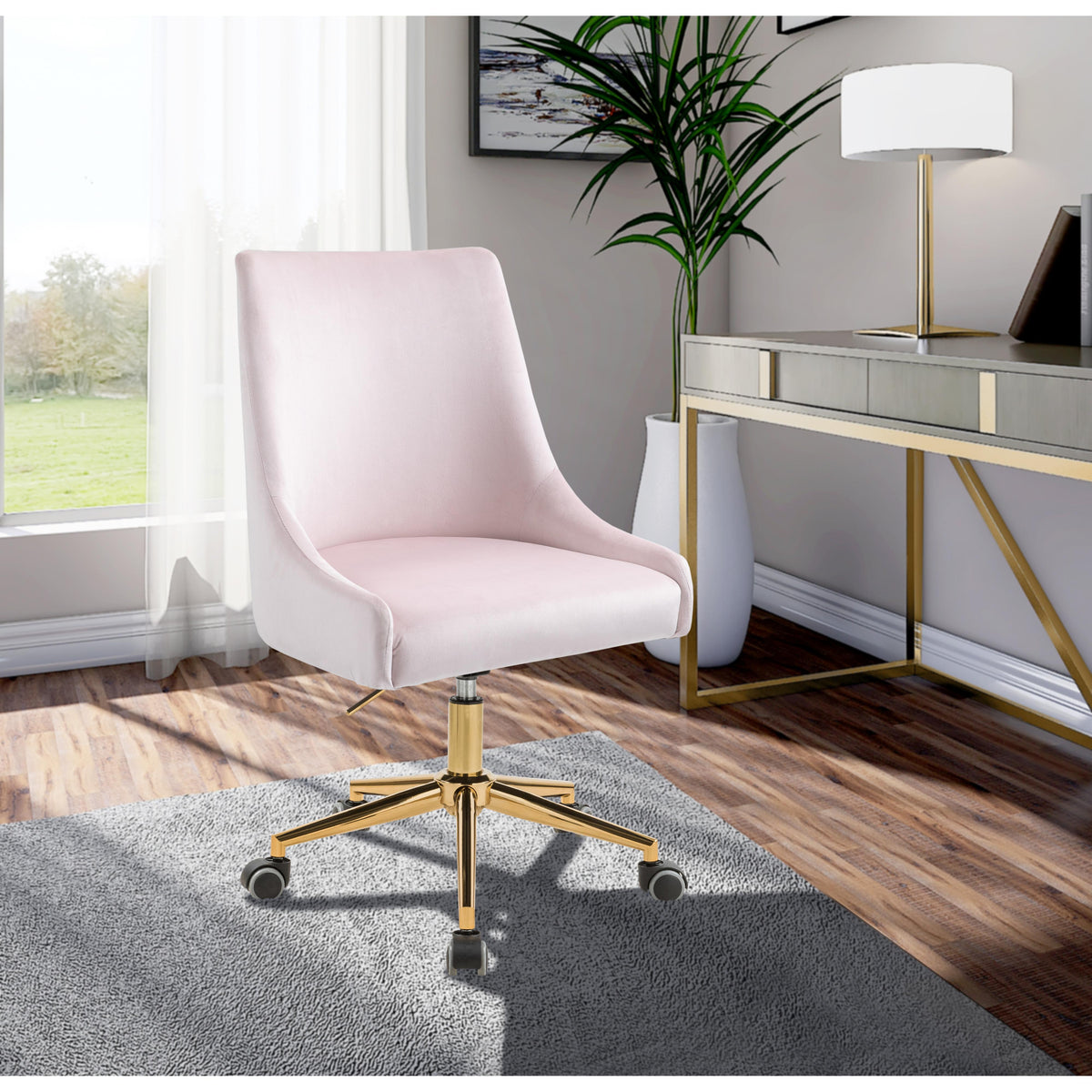 Meridian Karina Pink Velvet Office Chair