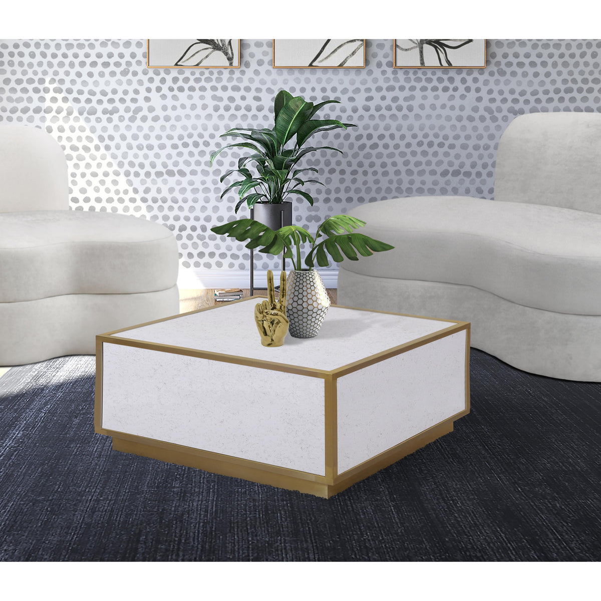 Meridian Glitz White Faux Marble Coffee Table