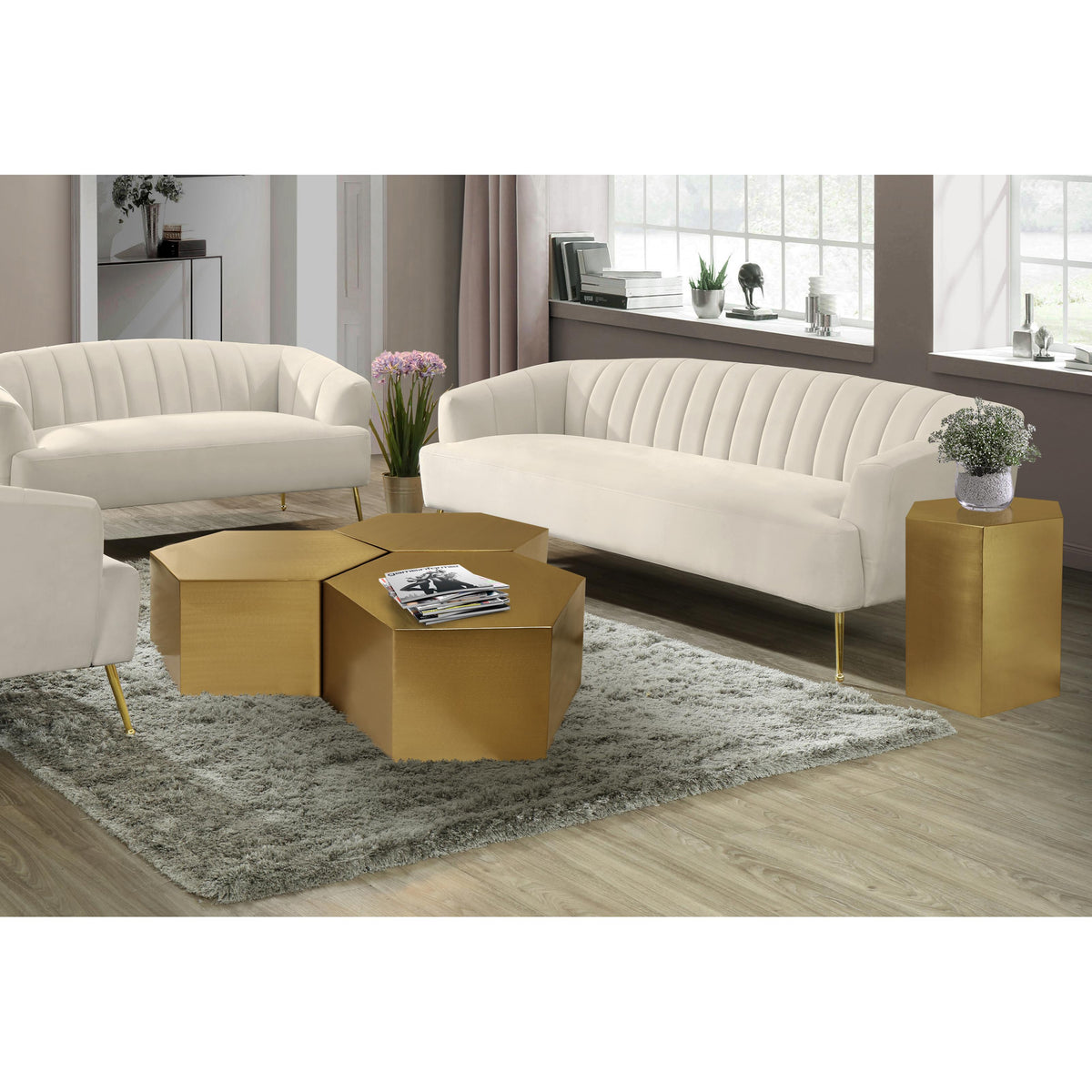 Meridian Hexagon Brushed Gold Coffee Table