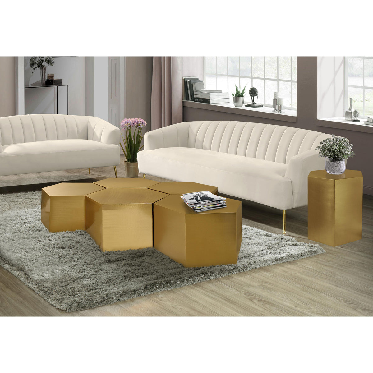 Meridian Hexagon Brushed Gold Coffee Table