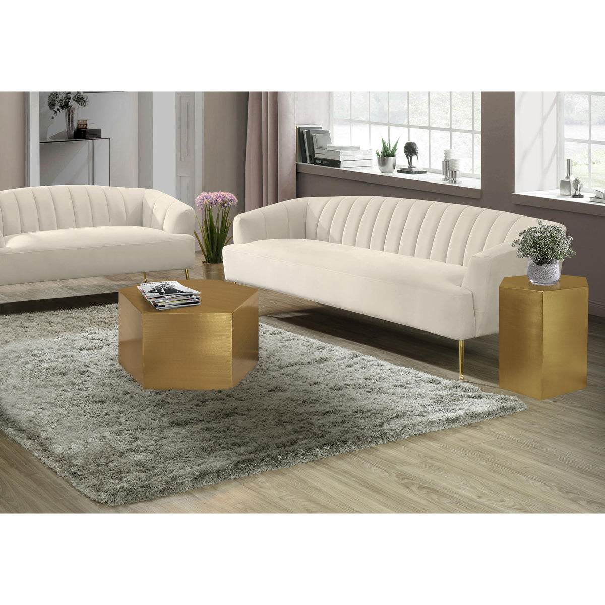 Meridian Hexagon Brushed Gold End Table