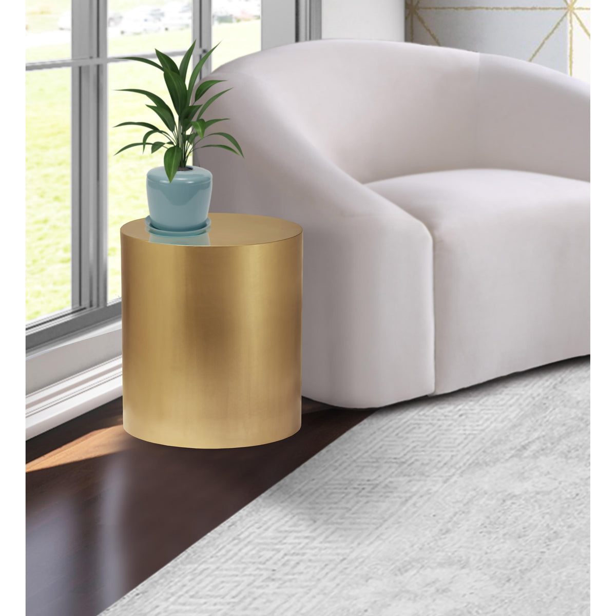 Meridian Cylinder Brushed Gold End Table
