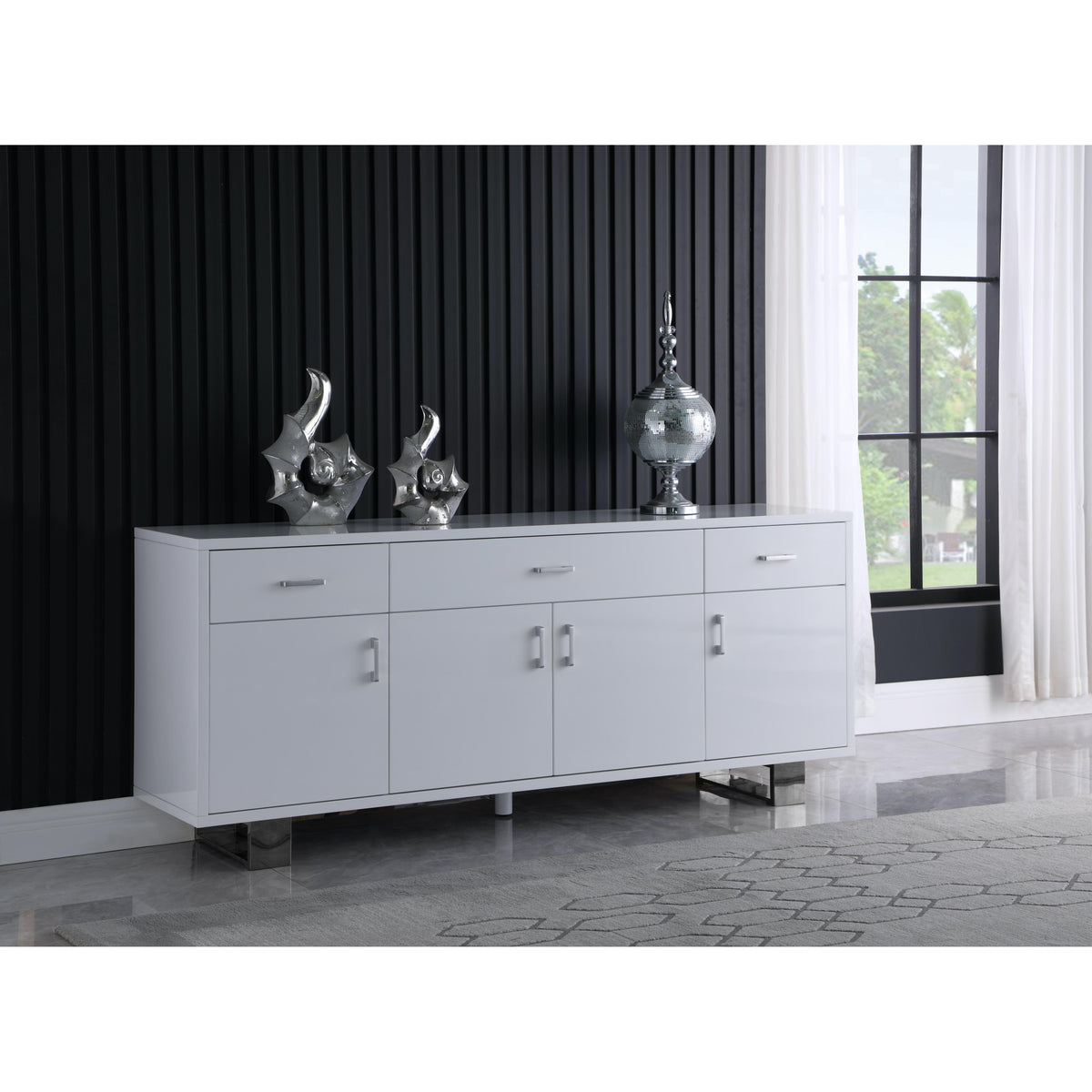 Meridian Excel White Lacquer Sideboard/Buffet