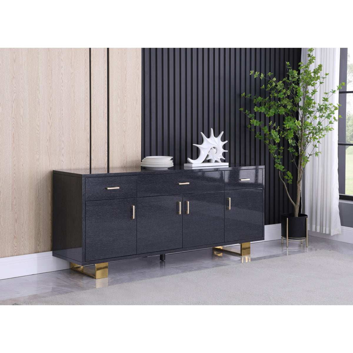Meridian Excel Grey Oak Veneer Lacquer Sideboard/Buffet