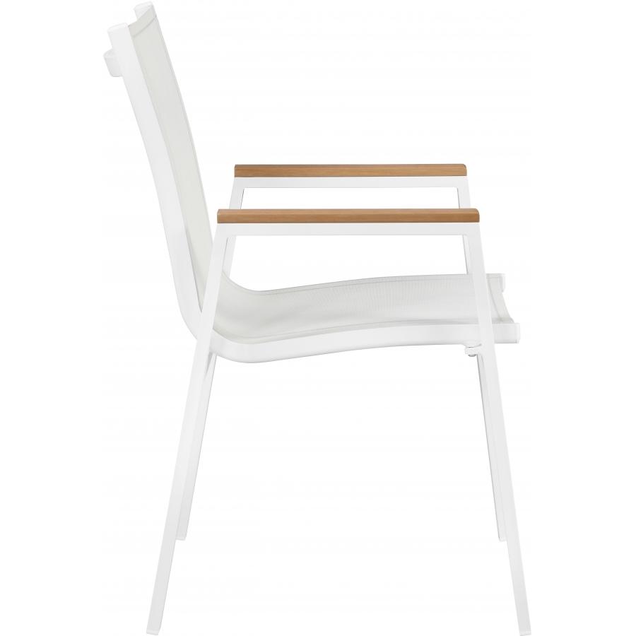 Meridian Nizuc White Mesh Water Resistant Fabric Outdoor Patio Aluminum Mesh Dining Arm Chair