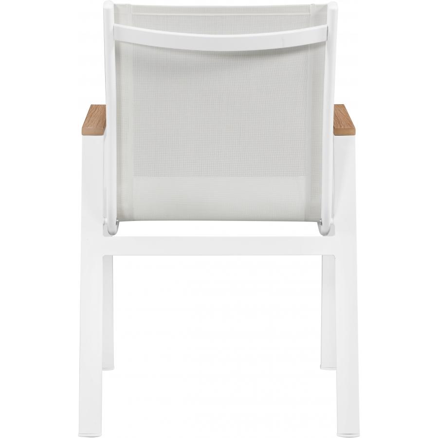 Meridian Nizuc White Mesh Water Resistant Fabric Outdoor Patio Aluminum Mesh Dining Arm Chair